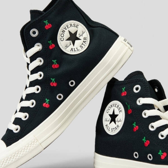 New! Converse Chuck Taylor All Star High Top Sneakers with Cherry Embroidery - Picture 2 of 16